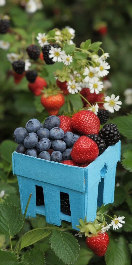 blueberries, strawberries, and blackberrie