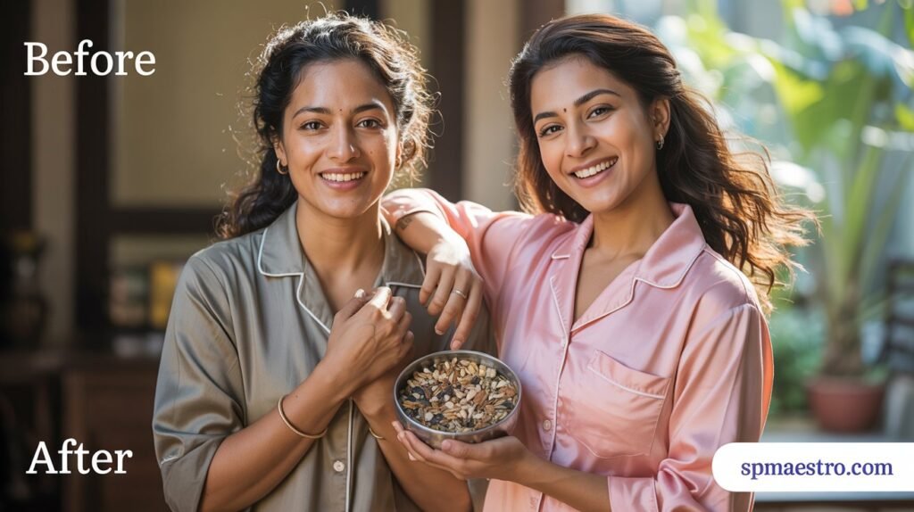 A before and after style image of women - seeds you should eat