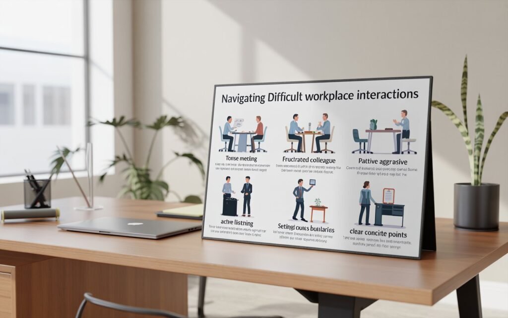Smart Responses to Difficult People: 10 Powerful Strategies to Win Every Challenging Conversation 19 professional infographic showing various workplace scenarios smart responses to difficult people